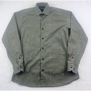 Maceoo Shirt Mens Small S Gray Squares Button‎ Up Long Sleeves Dress